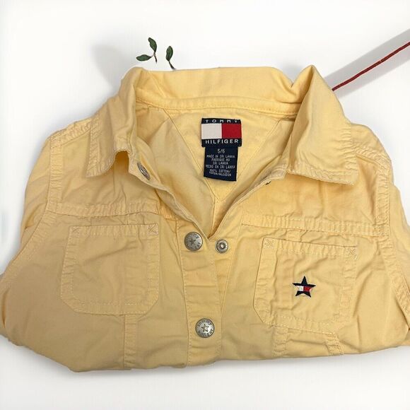 VINTAGE Tommy Hilfiger Button Jacket Pale Yellow Star Banner Logo Youth Size 5/6 - Picture 6 of 6